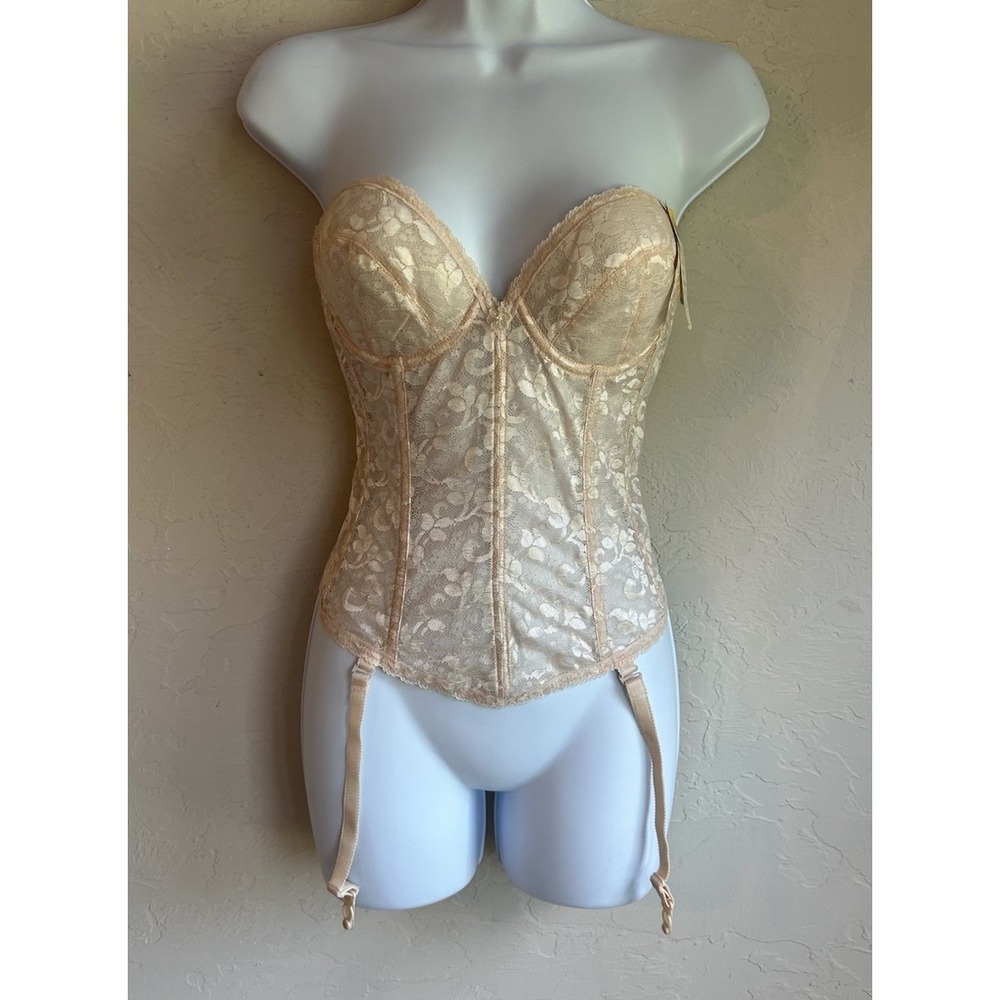 Vintage 70s 80s Carnival Corset Bustier NWT 34C Garters Boned Union Made USA
